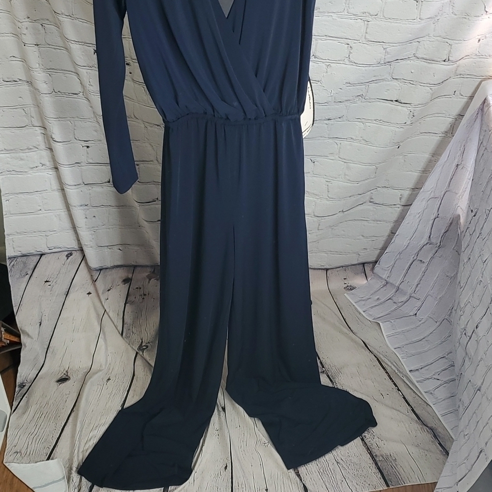 Halston Felix Matte Jersey Asymmetric Jumpsuit in Navy - Picture 3 of 9